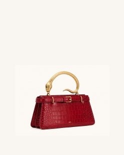 Alternative view of Elena Snake Handle Top Handle Bag - Burgundy Croc
