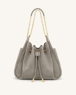 Rowan Faux Suede Quilted Chain Bucket Bag - Gray