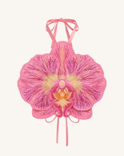 Alternative view of 3D Orchid Halter Crop Top - Pink
