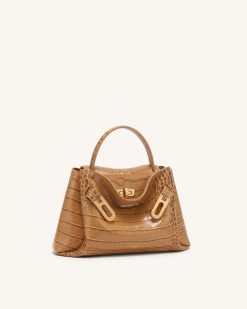 Alternative view of Rhea Small Double Buckle Shoulder Bag - Light Brown Croc