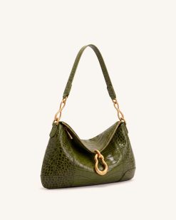 Alternative view of Jayla Metal Pendant Embellished Shoulder Bag - Green Croc