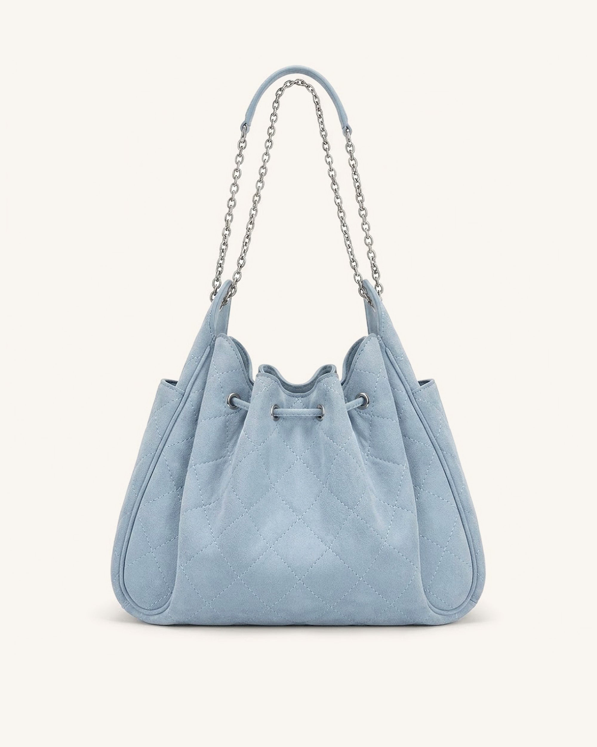 Rowan Faux Suede Quilted Chain Bucket Bag - Blue - Image 3