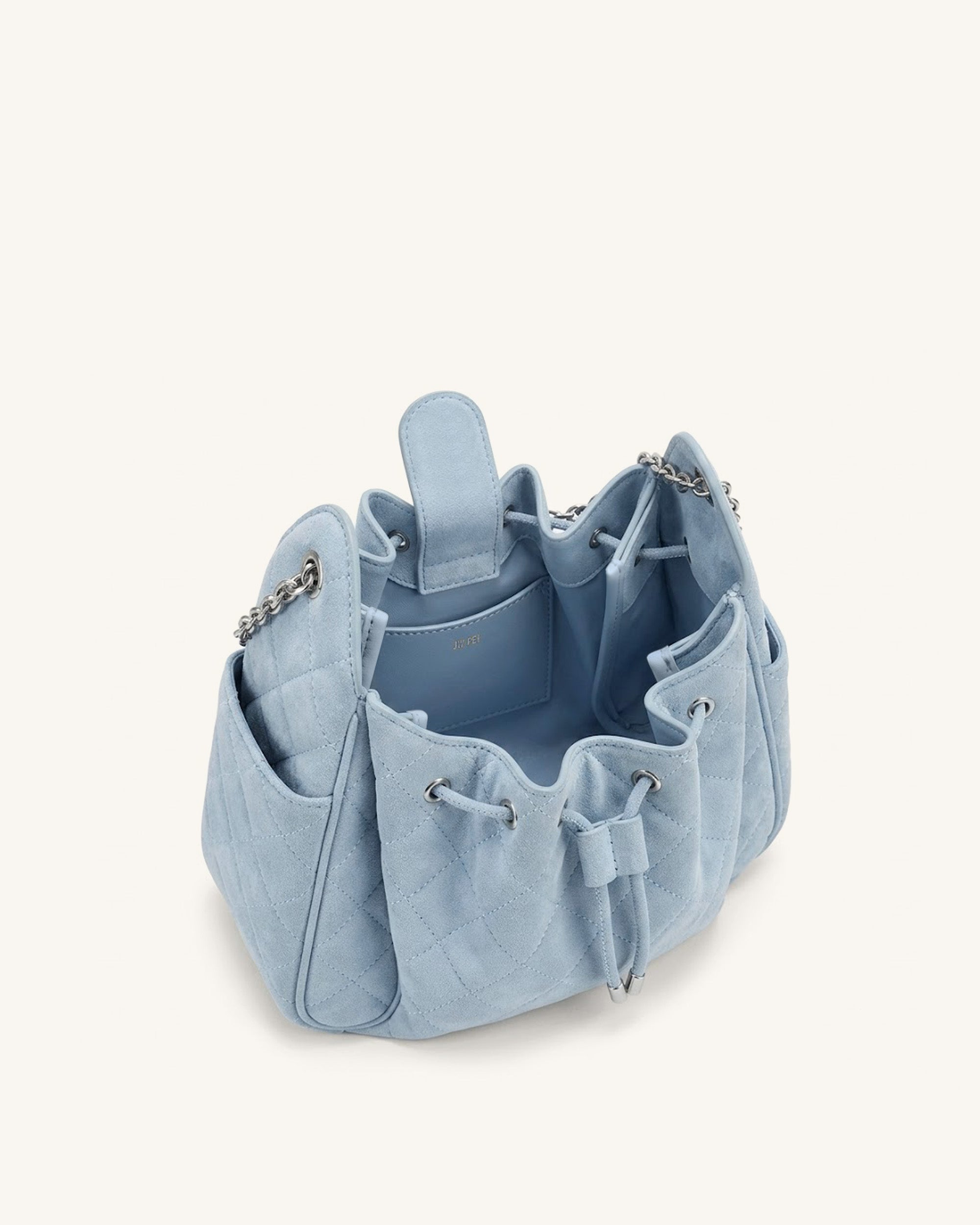 Rowan Faux Suede Quilted Chain Bucket Bag - Blue - Image 4