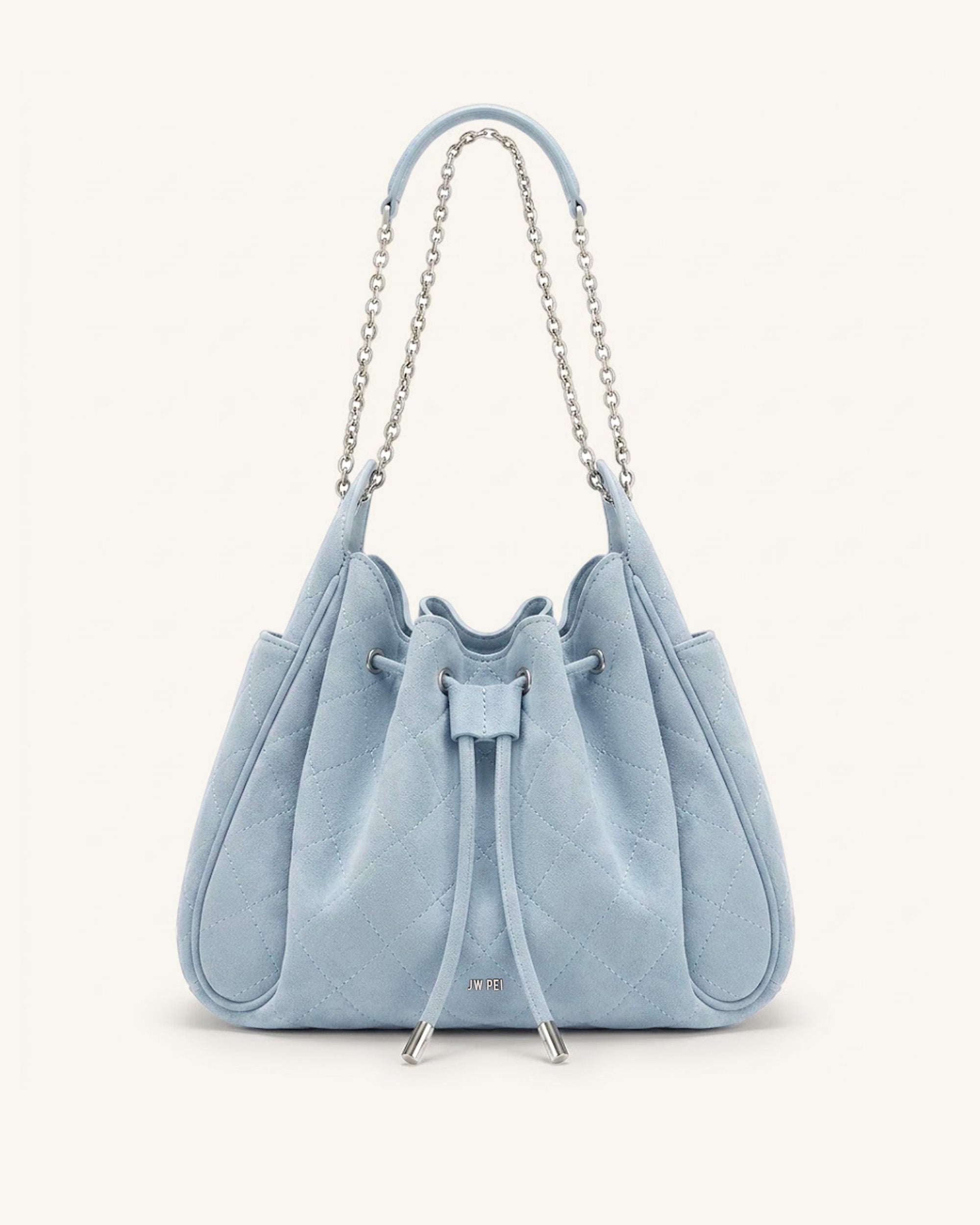Rowan Faux Suede Quilted Chain Bucket Bag - Blue