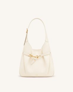 Alina Pebbled Hobo Bag - White