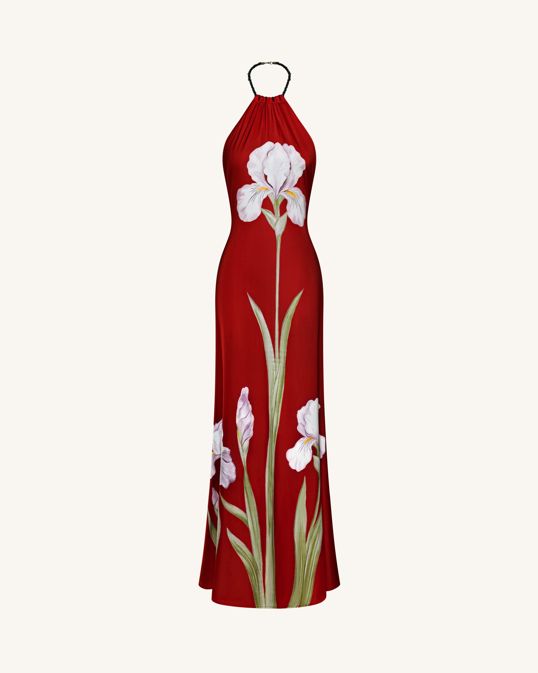 Iris Floral Print Halter Maxi Dress - Ruby - Image 3