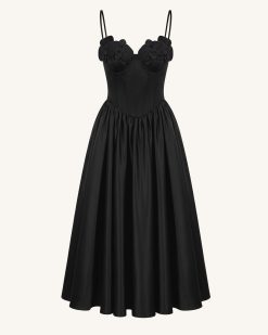 Alternative view of Orchid Embroidered Appliqué Corset Maxi Dress - Black