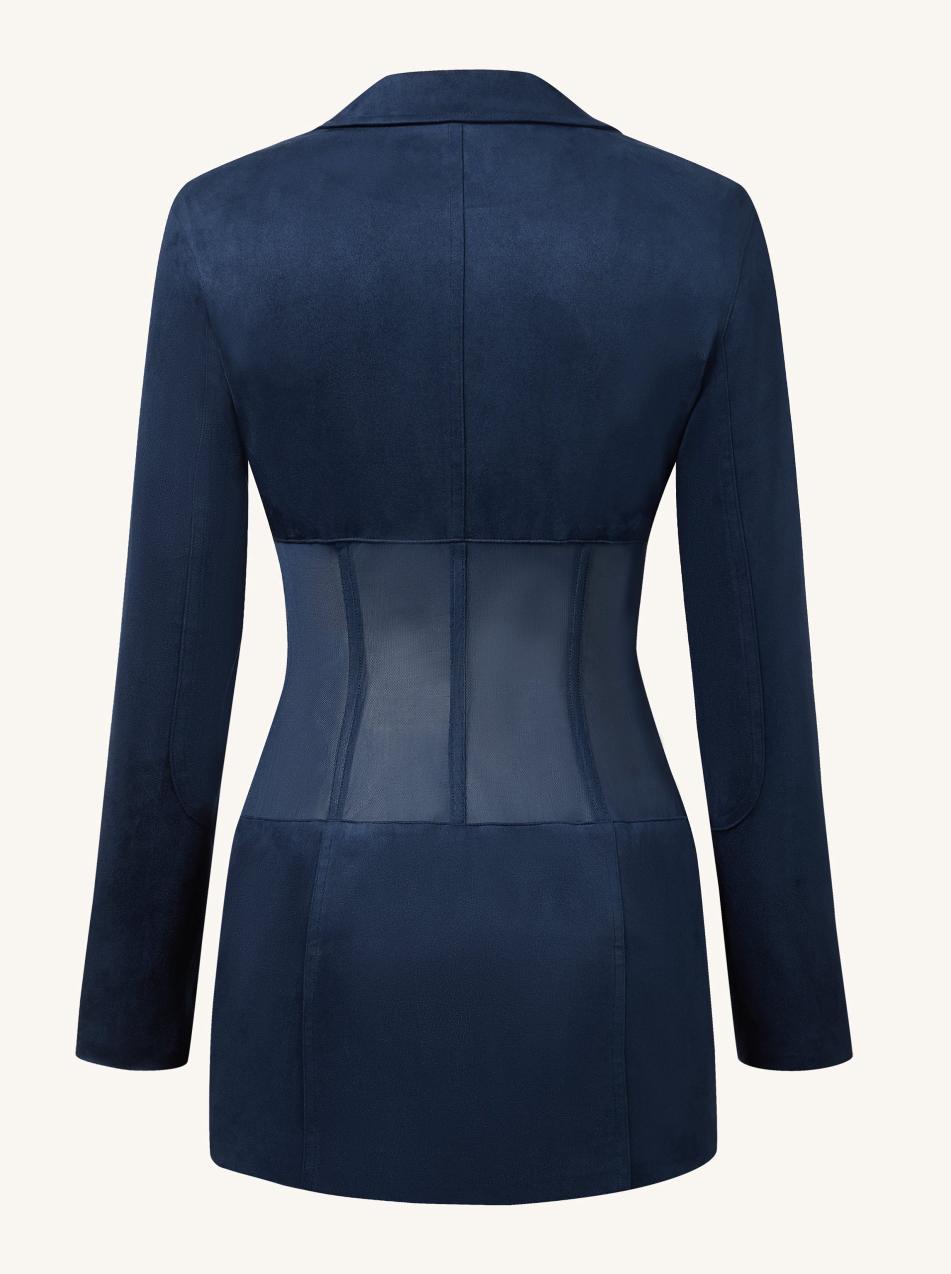 Faux Suede Corset Jacket Mini Dress - Dark Blue - Image 4