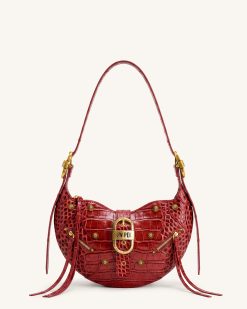 Tessa Studded Shoulder Bag - Brick Red Croc