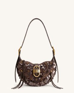 Tessa Sequins Studded Shoulder Bag - Coffee Brown