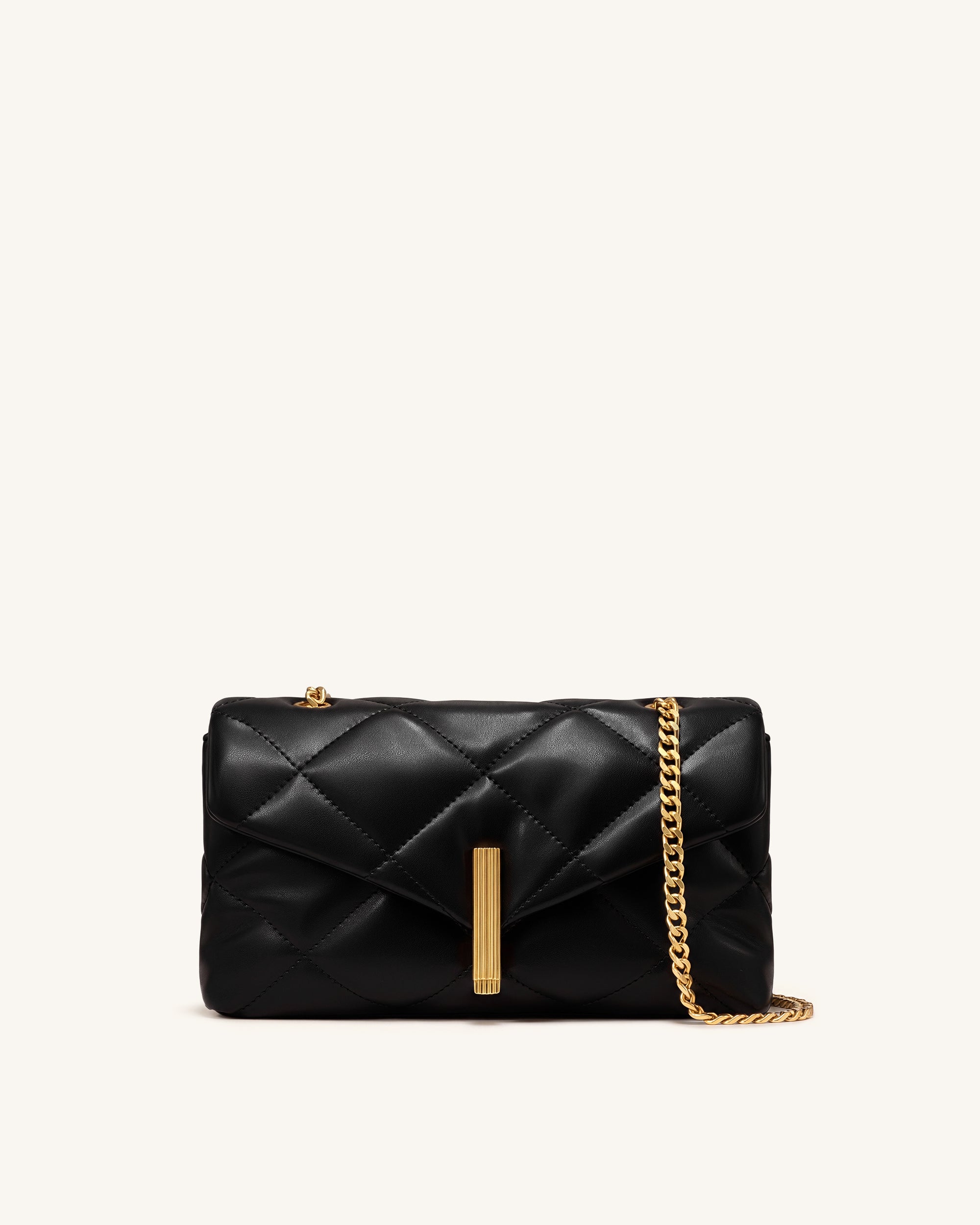 Valerie Puffy Bar-Lock Shoulder Bag - Black