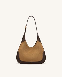 Willow Faux Suede Trim Hobo Bag - Brown