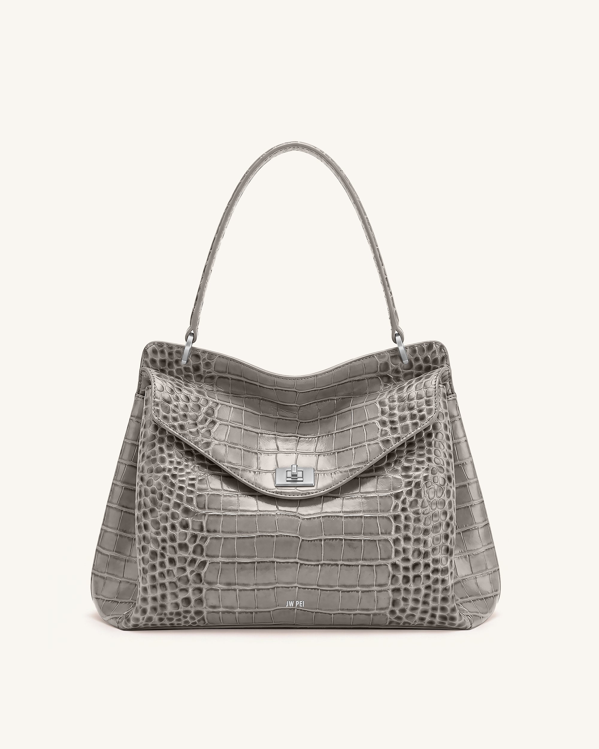 Lucia Turn-Lock Shoulder Bag - Grey Croc