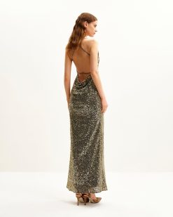 Alternative view of Araminta Sequined Gown with Floral Details - Gold