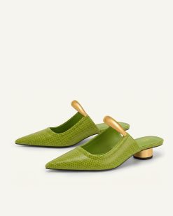 Alternative view of Helena Pierced Snakeskin Mules - Green