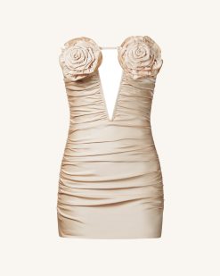 Alternative view of Bailee Apricot Floral Applique And Ruched Tube Mini Dress - Apricot