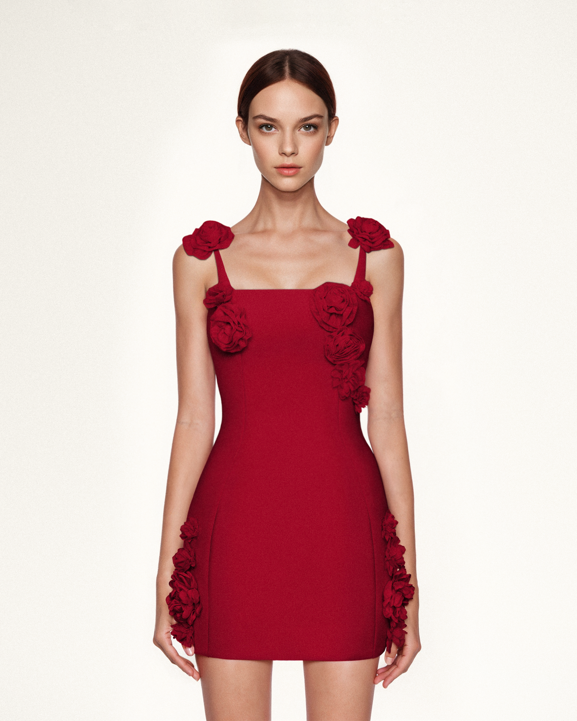 Elaina Rosette Applique Mini Dress - Red - Image 3