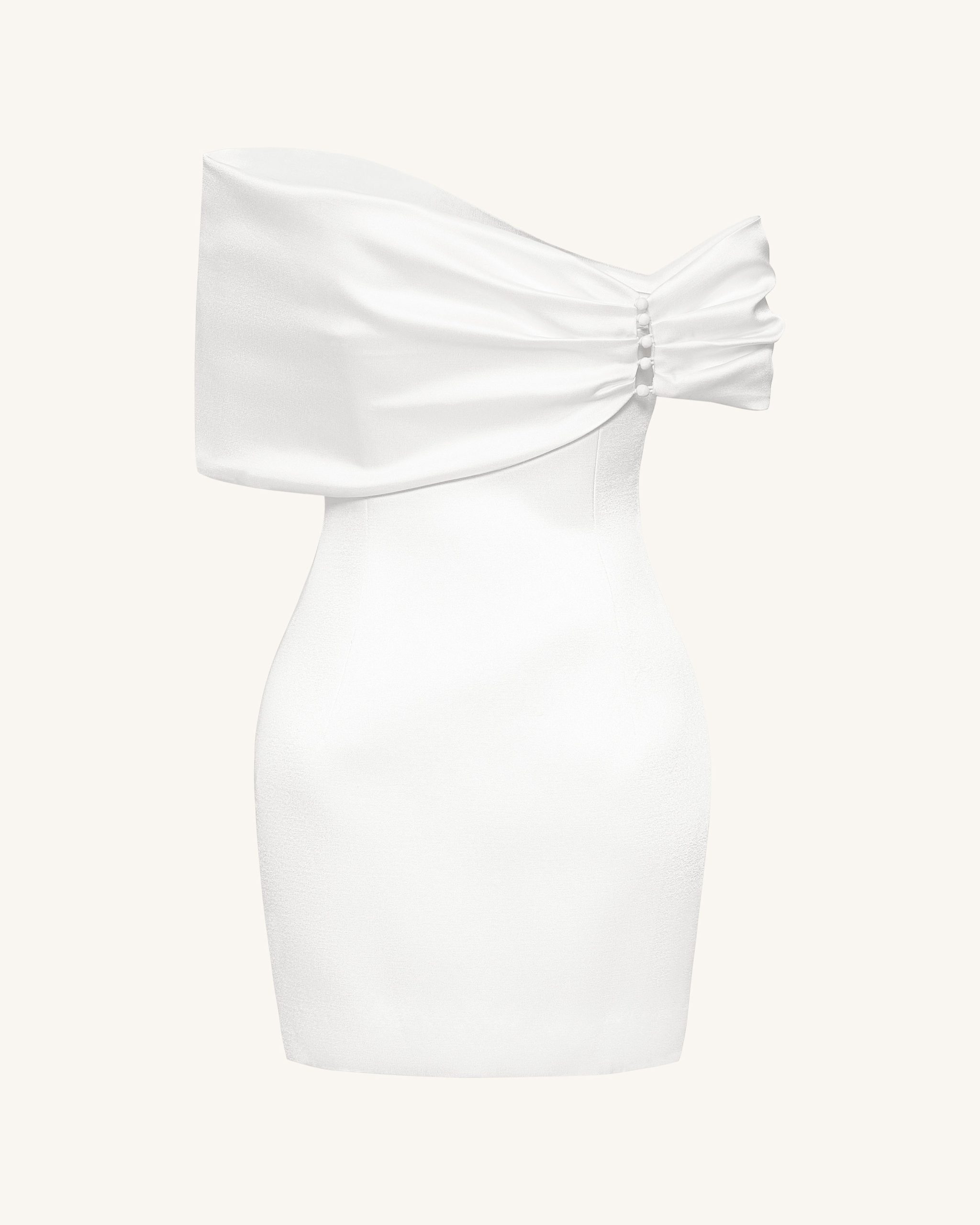 Satin Asymmetric Bow Mini Dress - White - Image 6