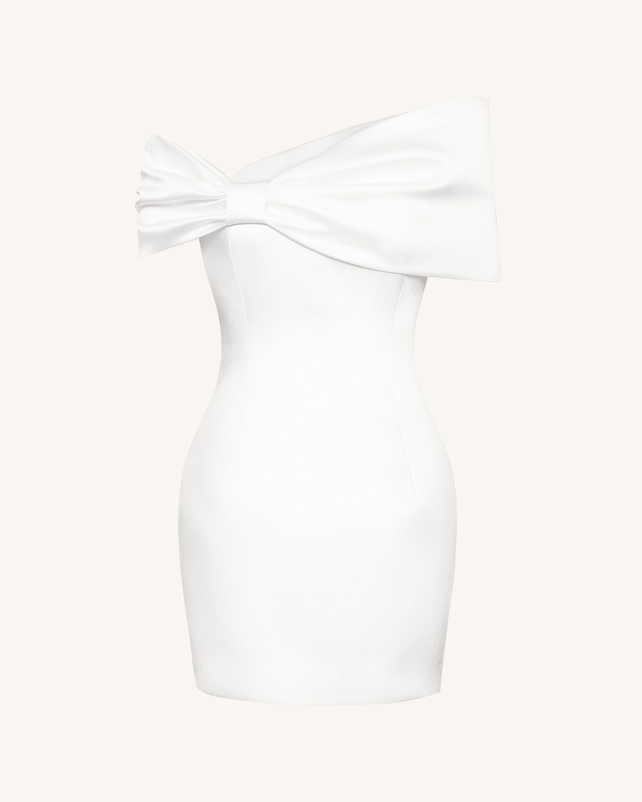 Satin Asymmetric Bow Mini Dress - White - Image 4
