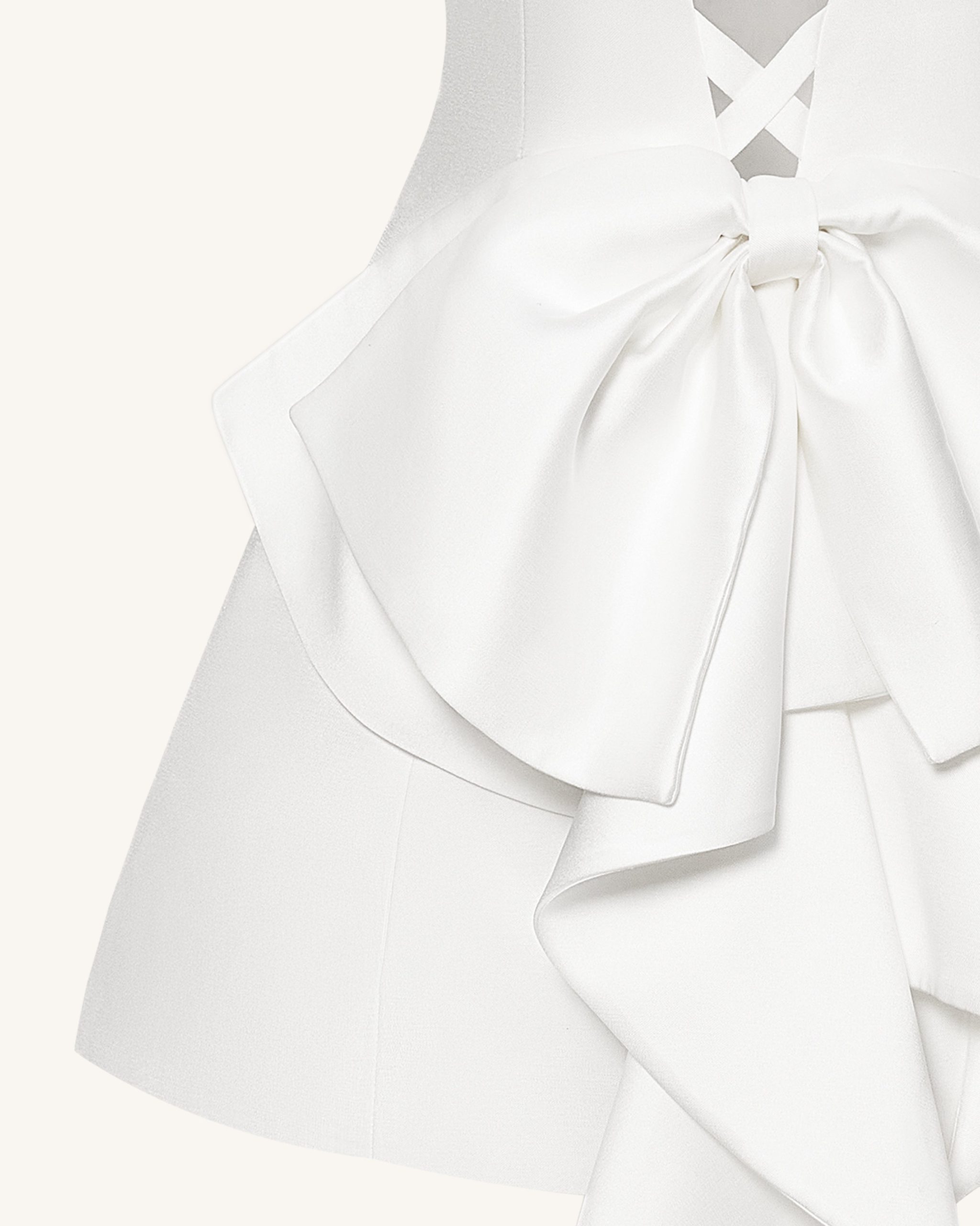 Satin Strapless Bow-Back Mini Dress - White - Image 7