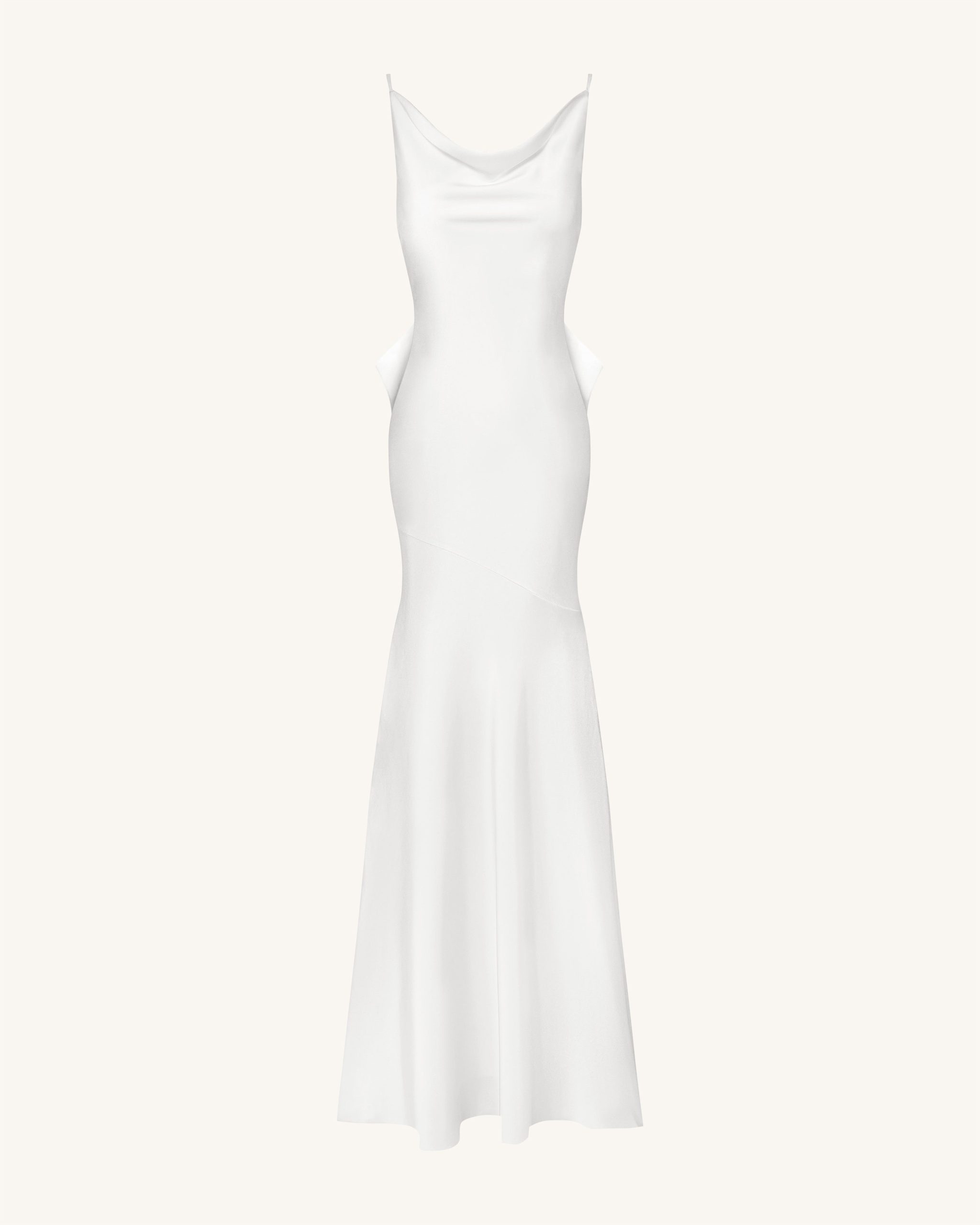 Satin Cowl-Neck Bow-Back Maxi Dress - White - Image 4