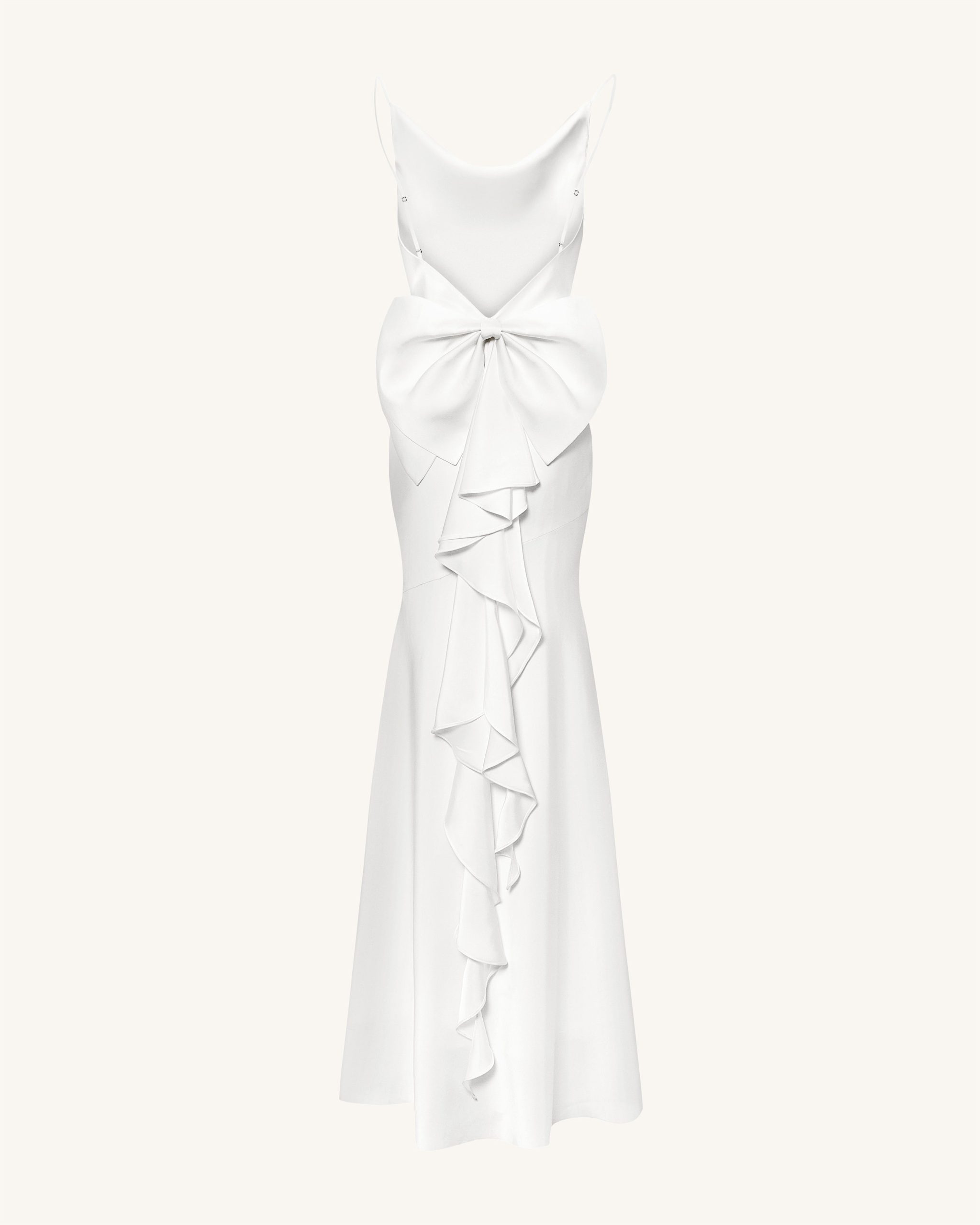 Satin Cowl-Neck Bow-Back Maxi Dress - White - Image 6