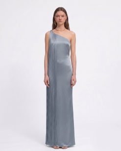 Alternative view of Fringe One Shoulder Maxi Dress - Misty Blue