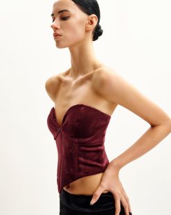 Alternative view of Anna Low-cut Velvet Corset Top - Claret