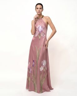 Iris Floral Print Halter Maxi Dress - Dusty Rose