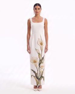 Calla Lily Square Neck Column Maxi Dress - Ivory