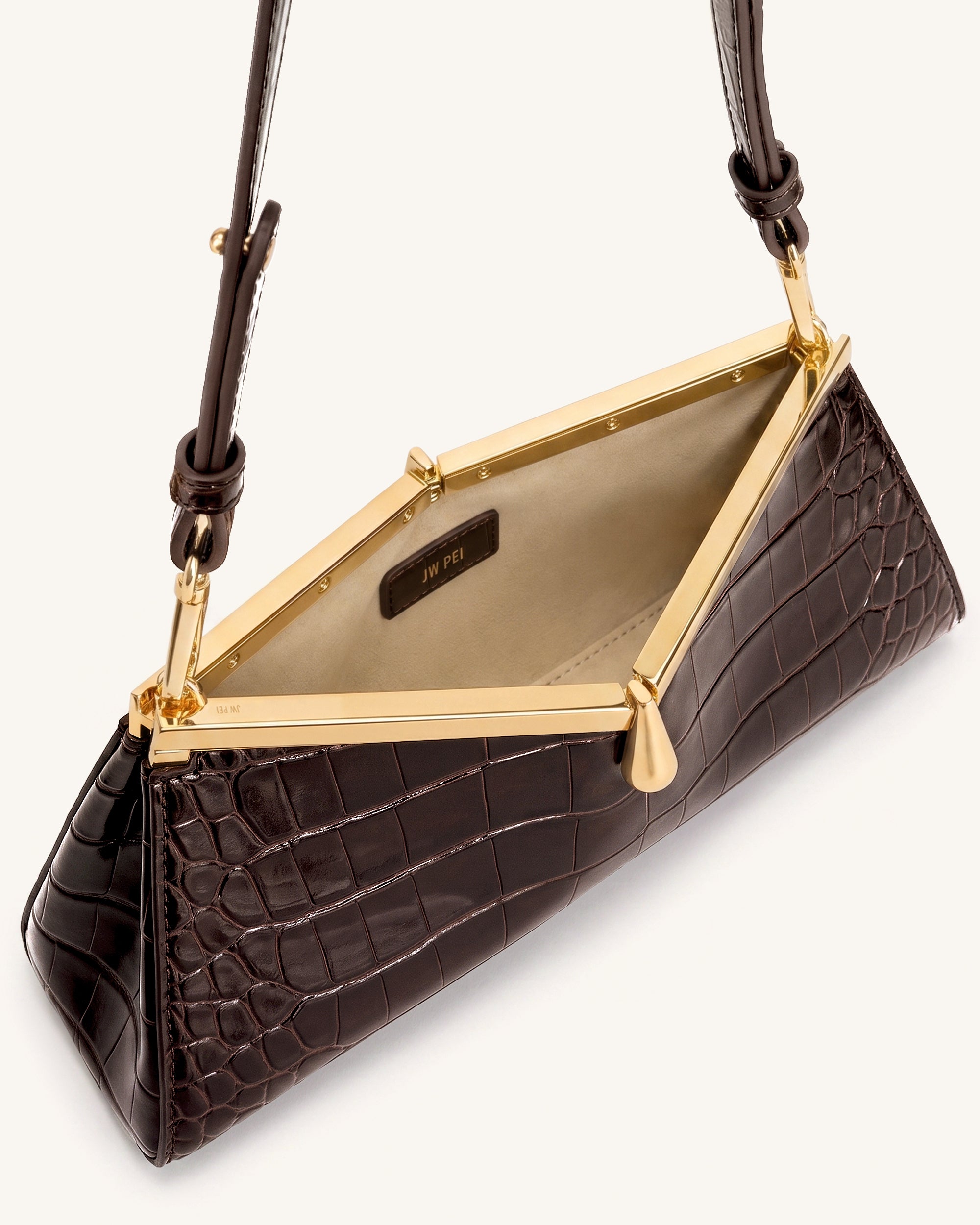 Nerina V-Frame Shoulder Bag - Dark Brown Croc - Image 4