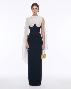 Strapless Corset Sheer Cape Top - Black & White