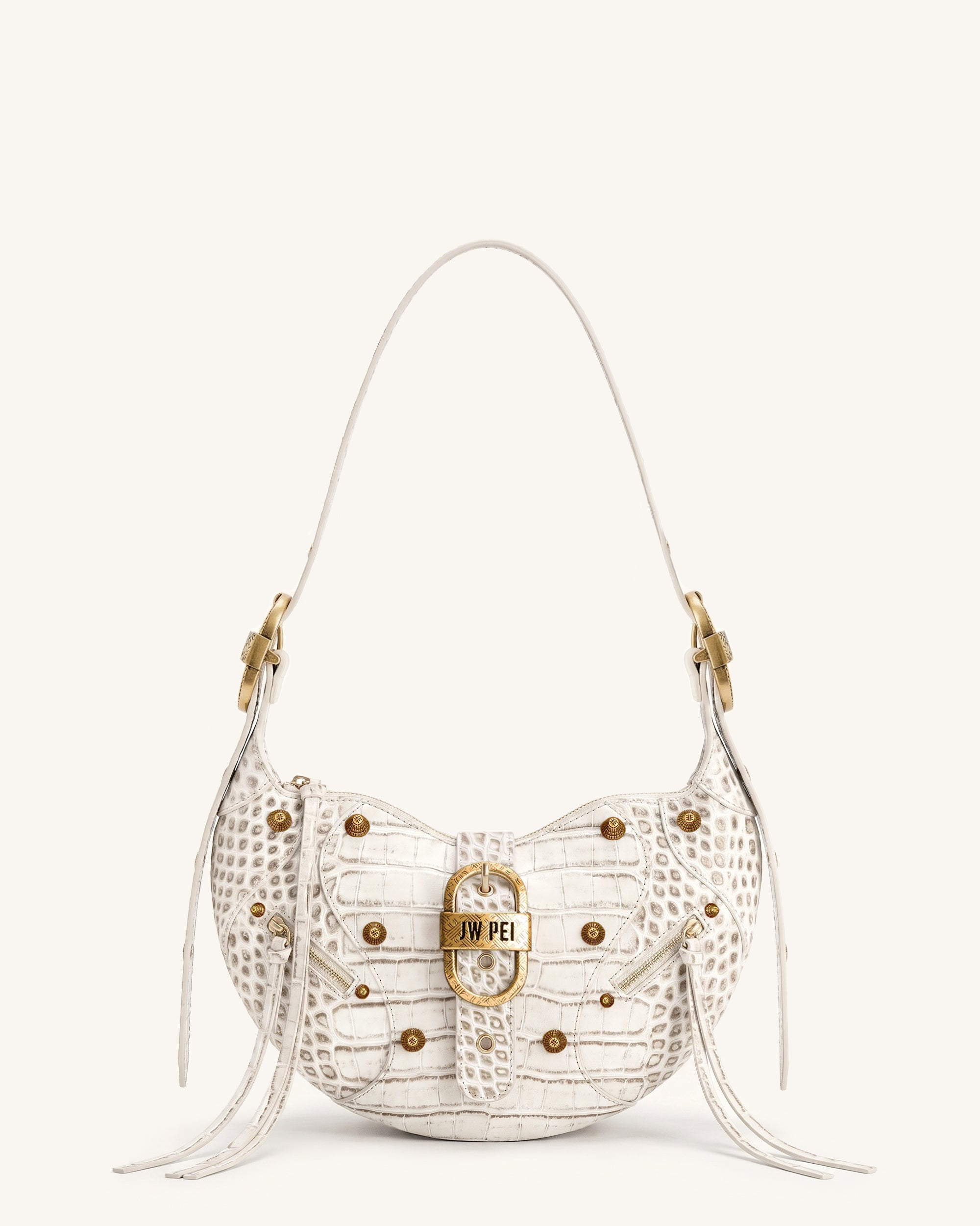 Tessa Studded Shoulder Bag - Ivory Croc