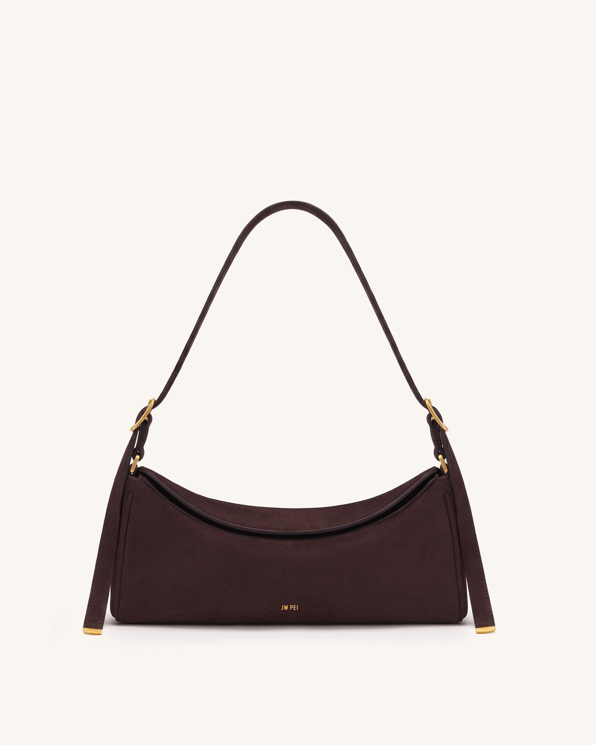 Elowen Faux Suede East-West Shoulder Bag - Dark Brown