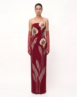 Calla Lily Strapless Column Maxi Dress - Crimson Red