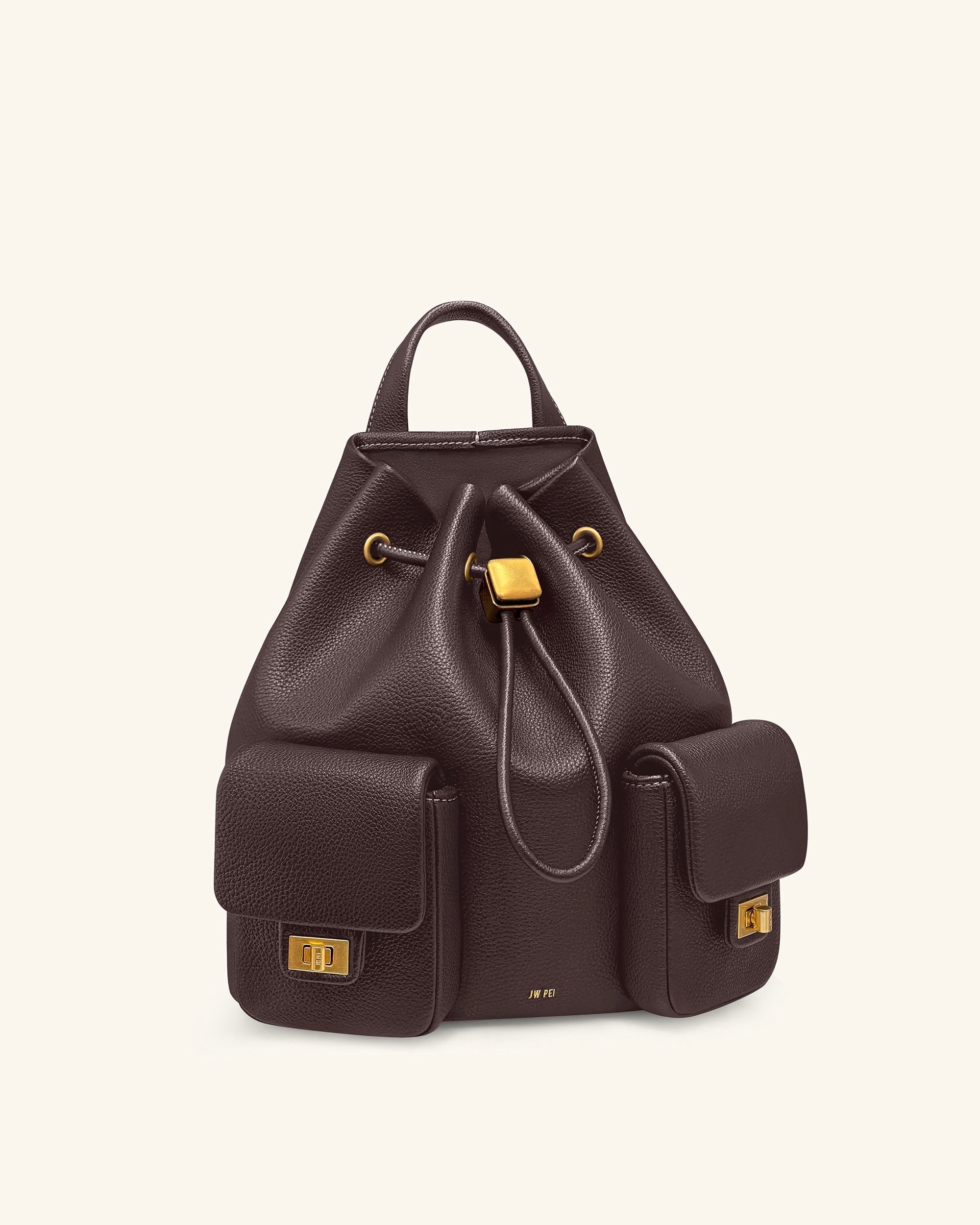 Avery Pebbled Drawstring Utility Backpack – Dark Brown - Image 2