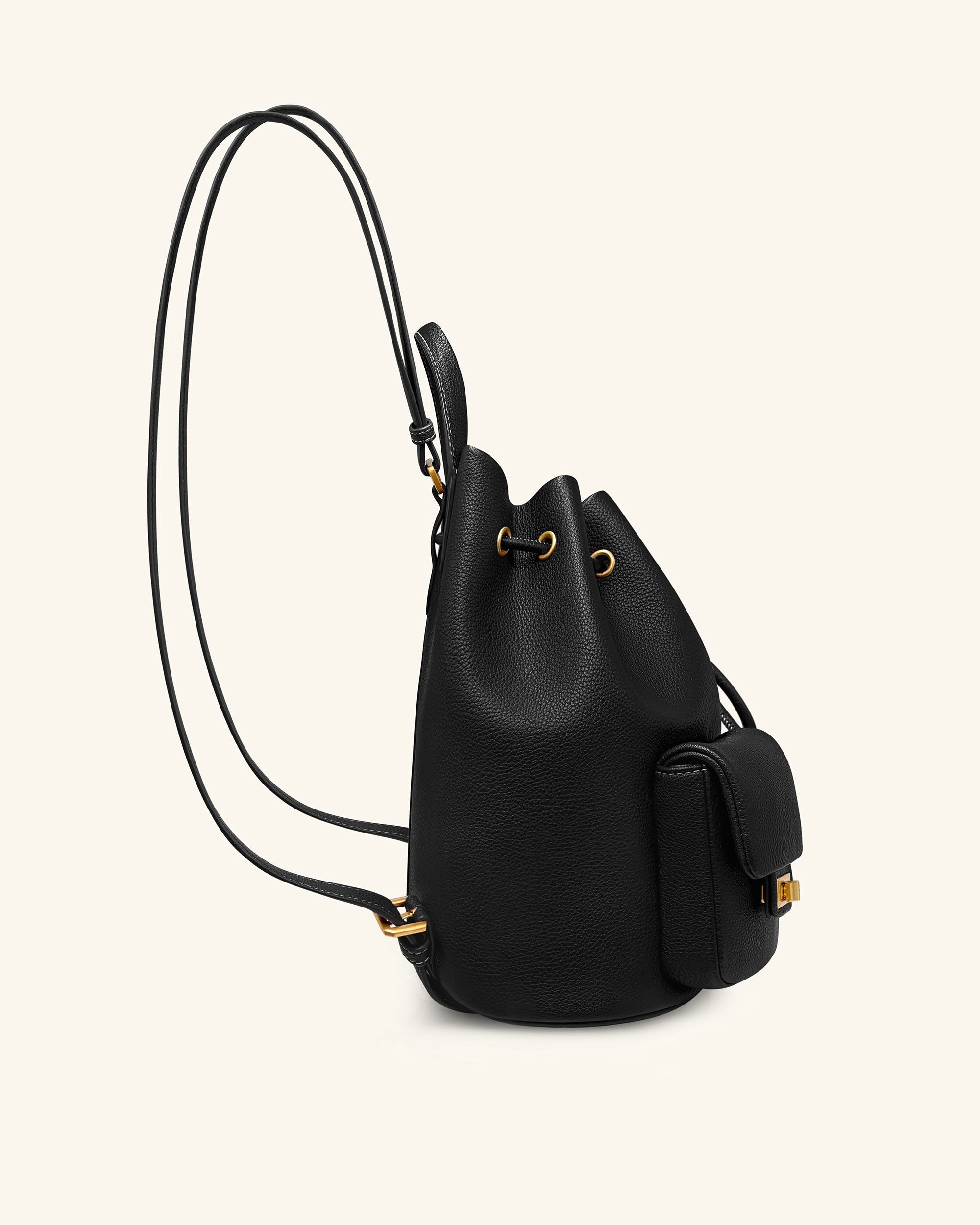 Avery Pebbled Drawstring Utility Backpack – Black - Image 3