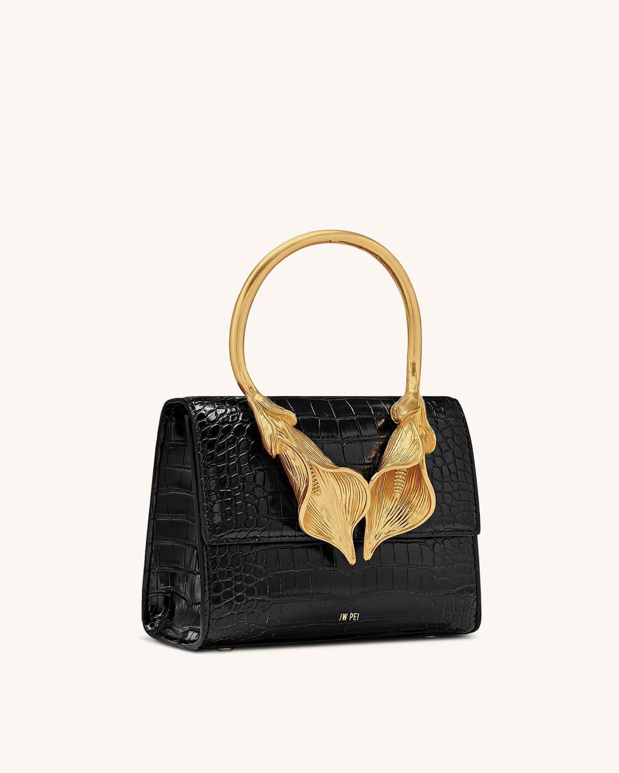 Astrid Calla Lily Metal Handle Top Handle Bag - Black Croc - Image 2