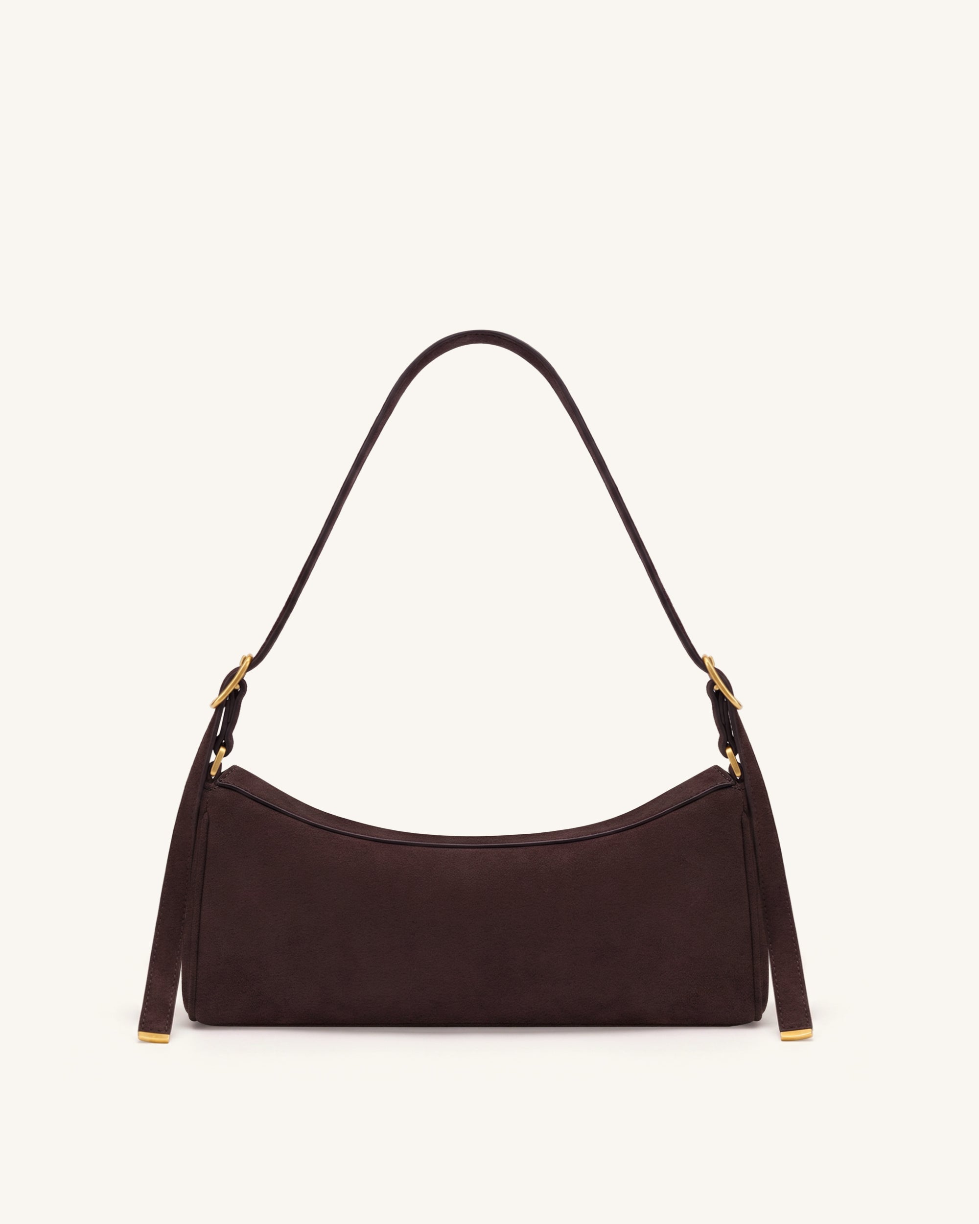 Elowen Faux Suede East-West Shoulder Bag - Dark Brown - Image 3