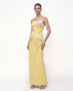 Iris Embroidered Strapless Maxi Dress - Light Yellow
