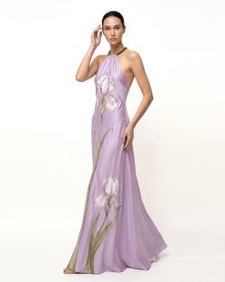 Alternative view of Iris Floral Print Halter Maxi Dress - Lavender
